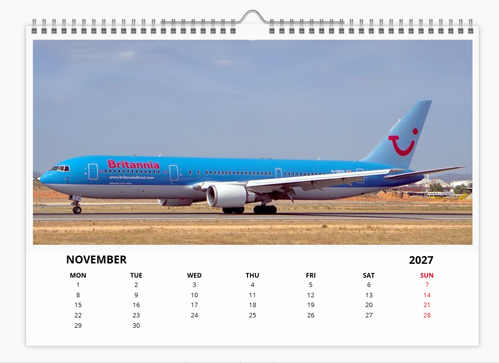 BRITANNIA AIRWAYS 2027 Tribute Calendar A4 WALL Calendar