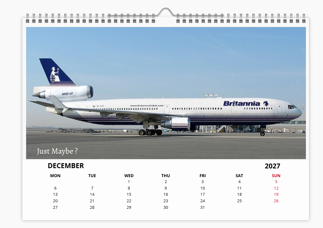 BRITANNIA AIRWAYS 2027 Tribute Calendar A4 WALL Calendar