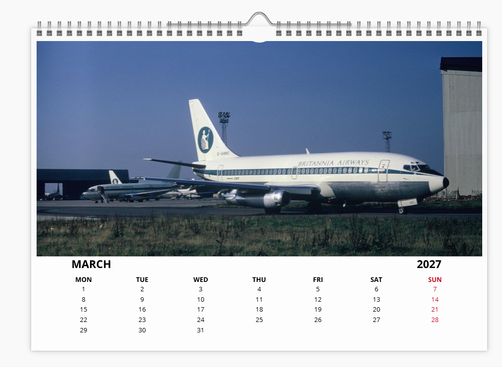 BRITANNIA AIRWAYS 2027 Tribute Calendar A4 WALL Calendar