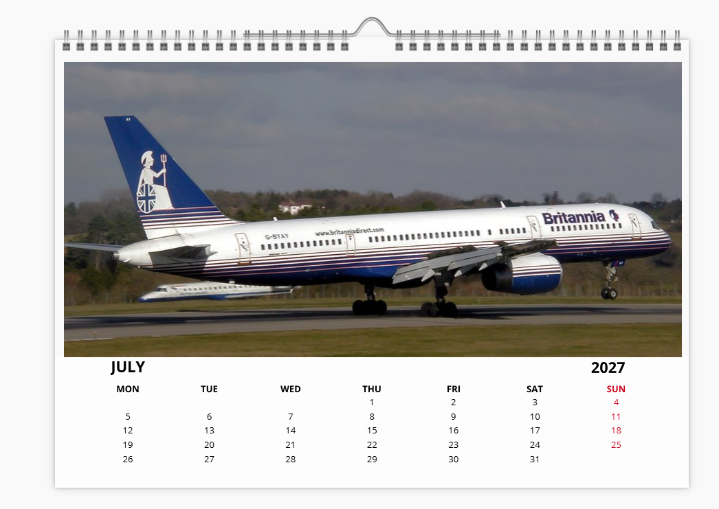 BRITANNIA AIRWAYS 2027 Tribute Calendar A4 WALL Calendar