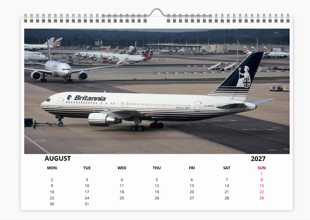 BRITANNIA AIRWAYS 2027 Tribute Calendar A4 WALL Calendar
