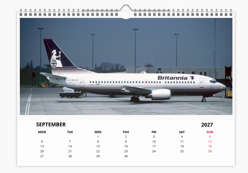 BRITANNIA AIRWAYS 2027 Tribute Calendar A4 WALL Calendar