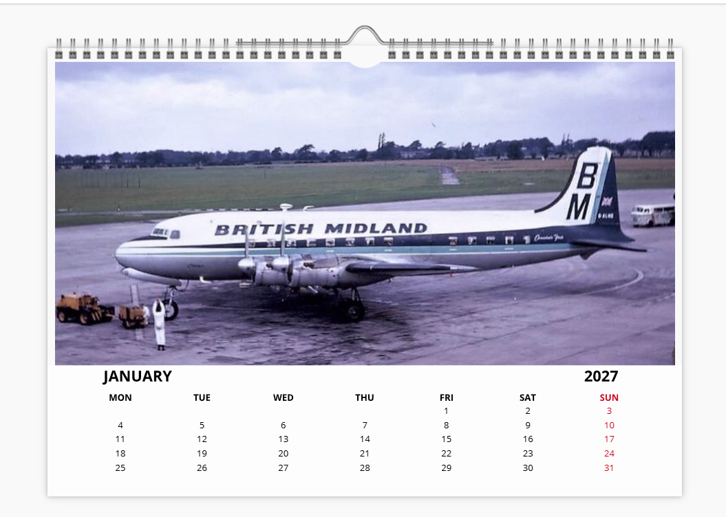 BMA BRITISH MIDLAND AIRWAYS 2027 Tribute Calendar A4 WALL Calendar