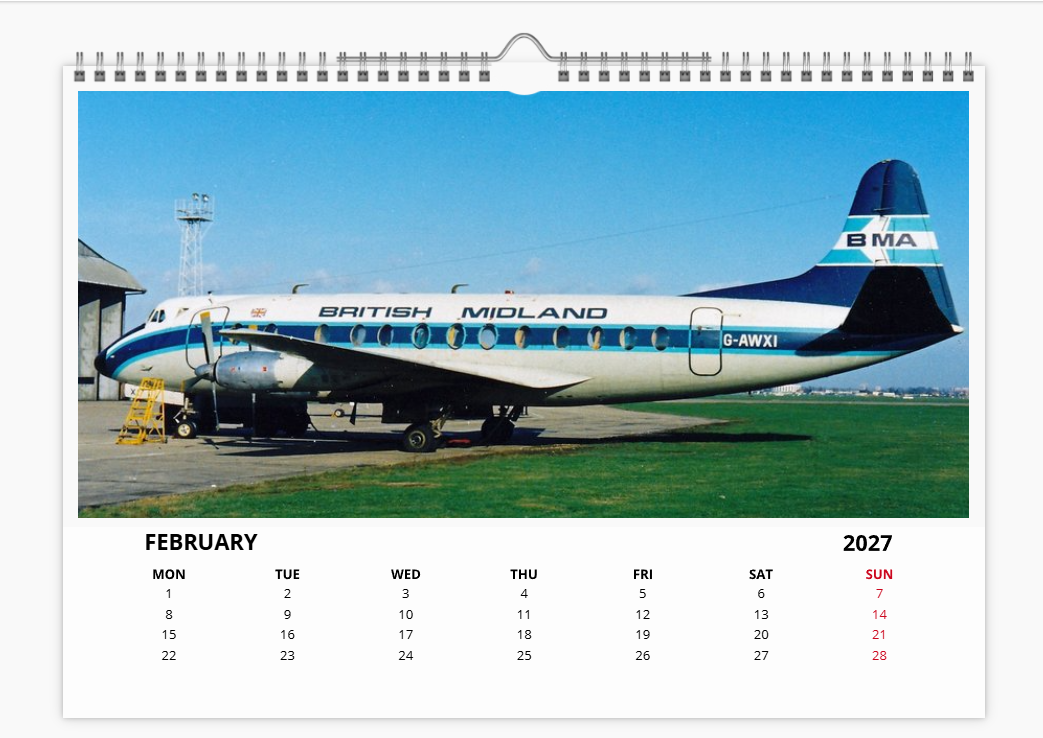 BMA British Midland Airways 2027 Tribute A4 Wall Calendar