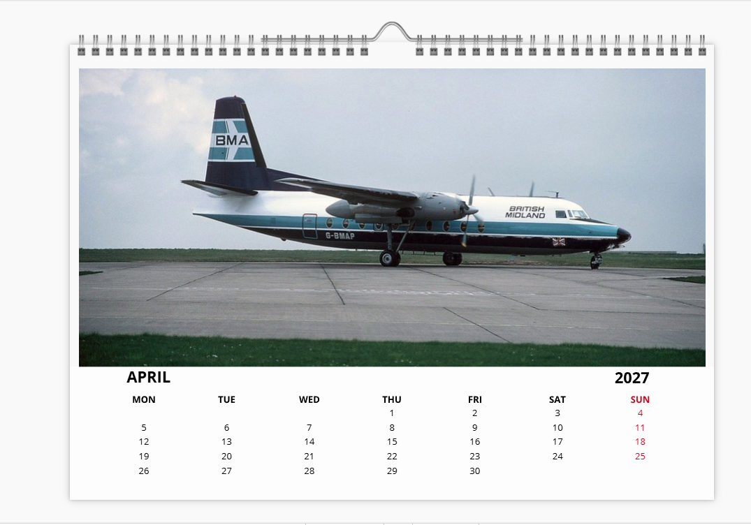 BMA BRITISH MIDLAND AIRWAYS 2027 Tribute Calendar A4 WALL Calendar