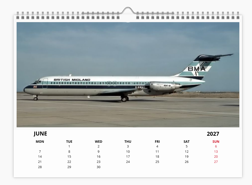 BMA BRITISH MIDLAND AIRWAYS 2027 Tribute Calendar A4 WALL Calendar