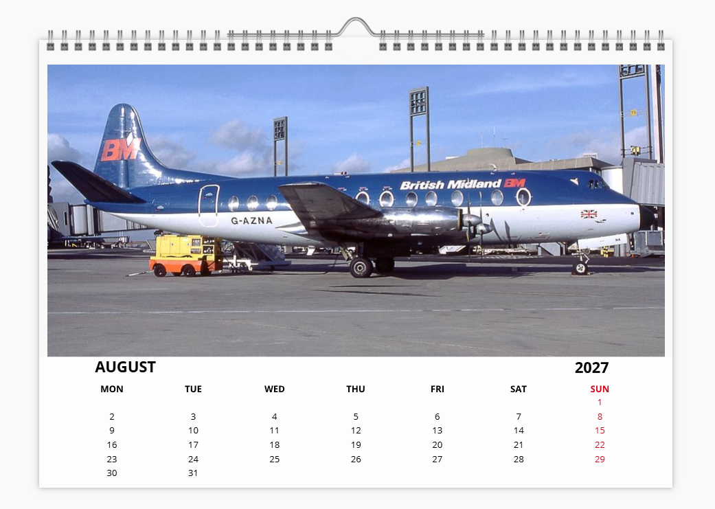 BMA BRITISH MIDLAND AIRWAYS 2027 Tribute Calendar A4 WALL Calendar