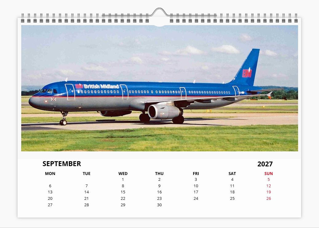 BMA BRITISH MIDLAND AIRWAYS 2027 Tribute Calendar A4 WALL Calendar