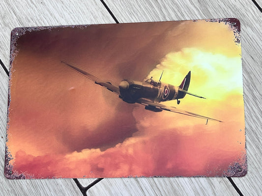 RAF Supermarine Spitfire Fighter Aircraft Metal Wall Picture Plaque 30x20cm 12x8"