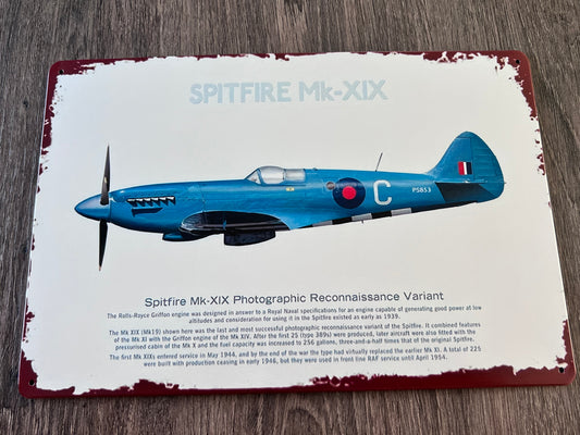 RAF Supermarine Spitfire Fighter XIX Photo Recon Aircraft Metal Wall Picture Plaque 30x20cm 12x8"