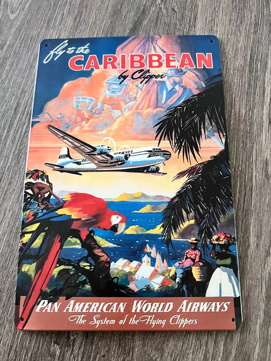 PAN AM Pan American World Airways Clipper to the Caribbean Aircraft Metal Wall Picture Plaque 30x20cm 12x8"